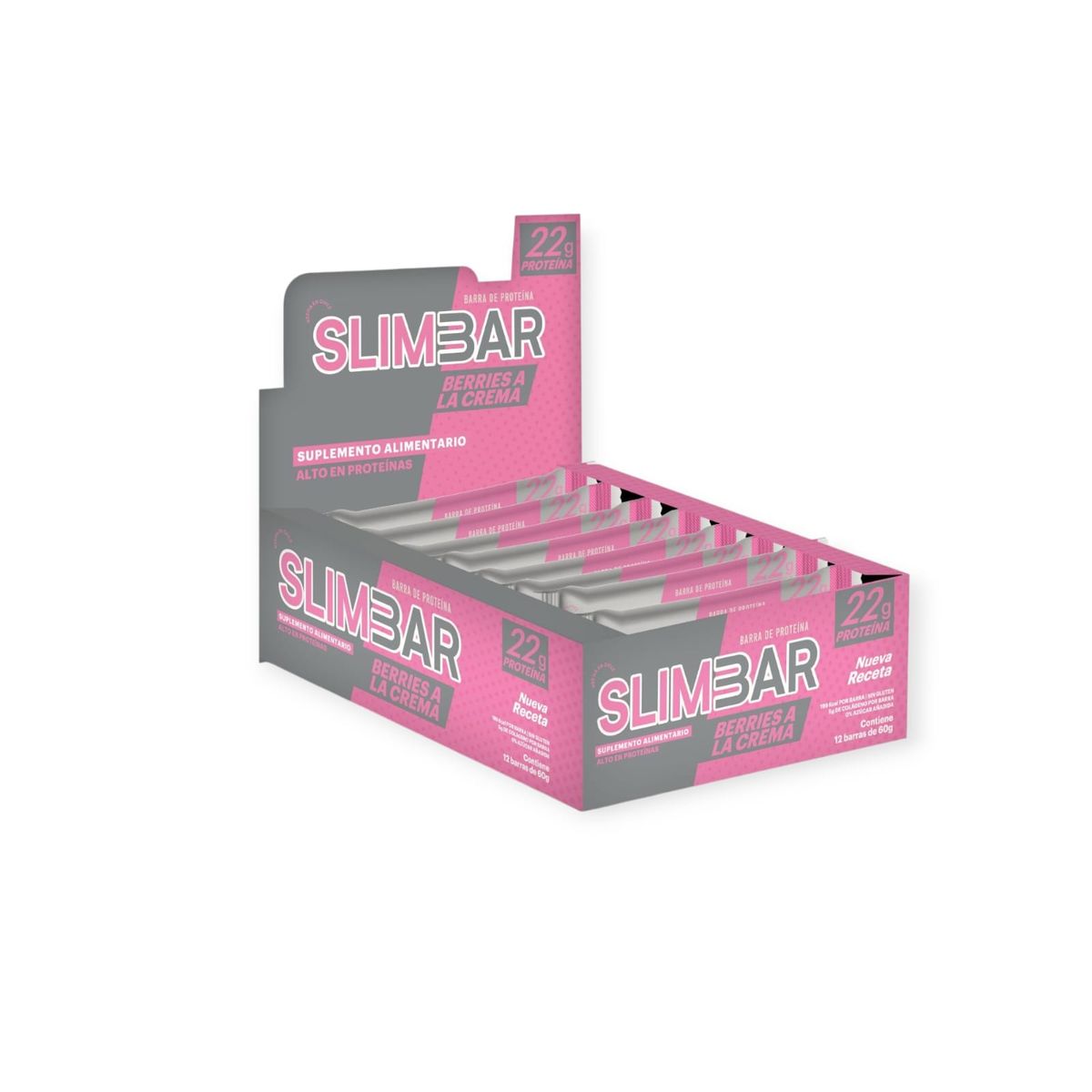 SLIMBAR - Box de 12 Barras de proteína - 22gr -Berries a la crema SLIMBAR