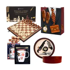 GENERICO - Kit Regalo Tablero Ajedrez Madera + Set Destapa Vino + Taza