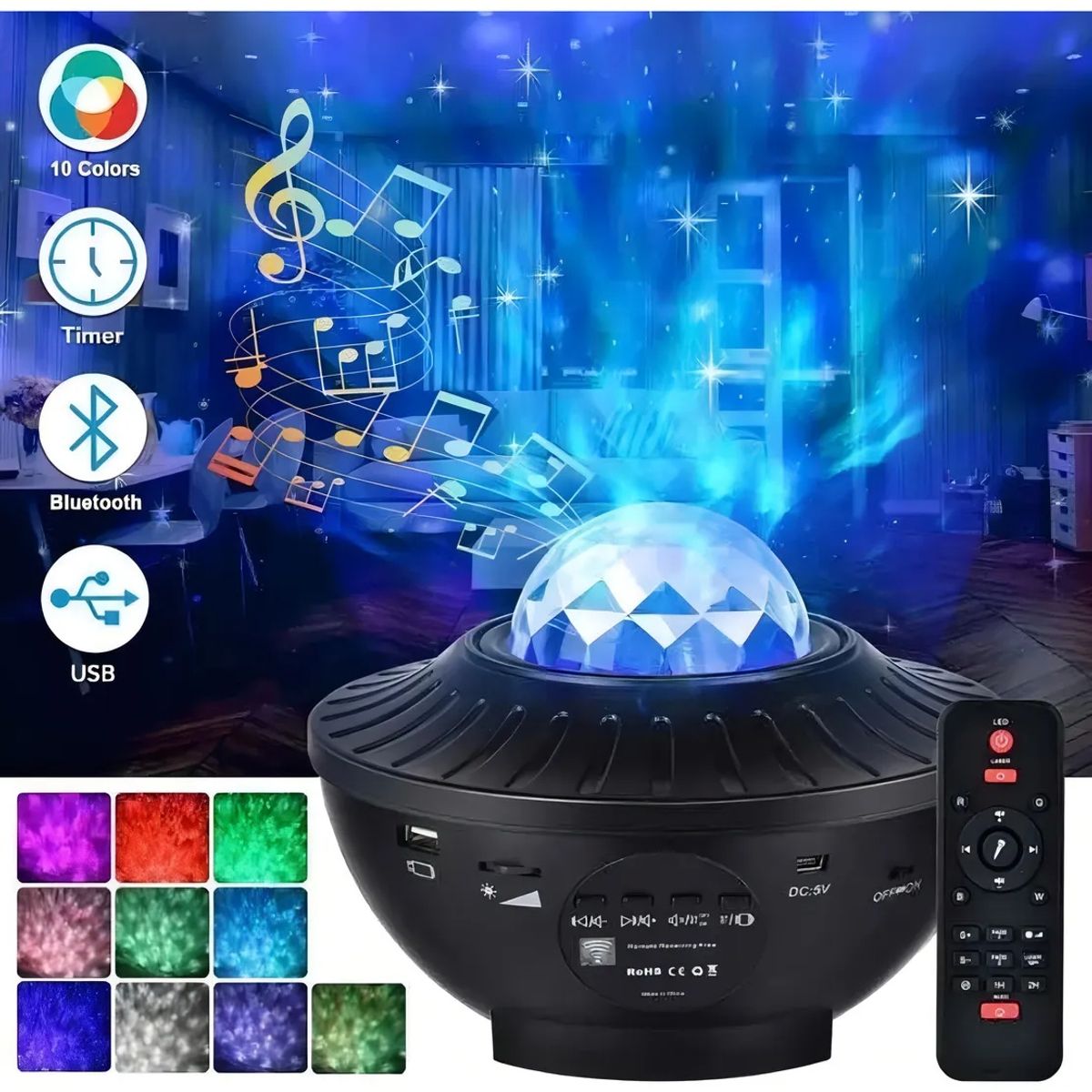GENERICO - Pack 2 Proyectores Galaxia Estrellas Led Bluetooth Parlante FIGOIMPORT