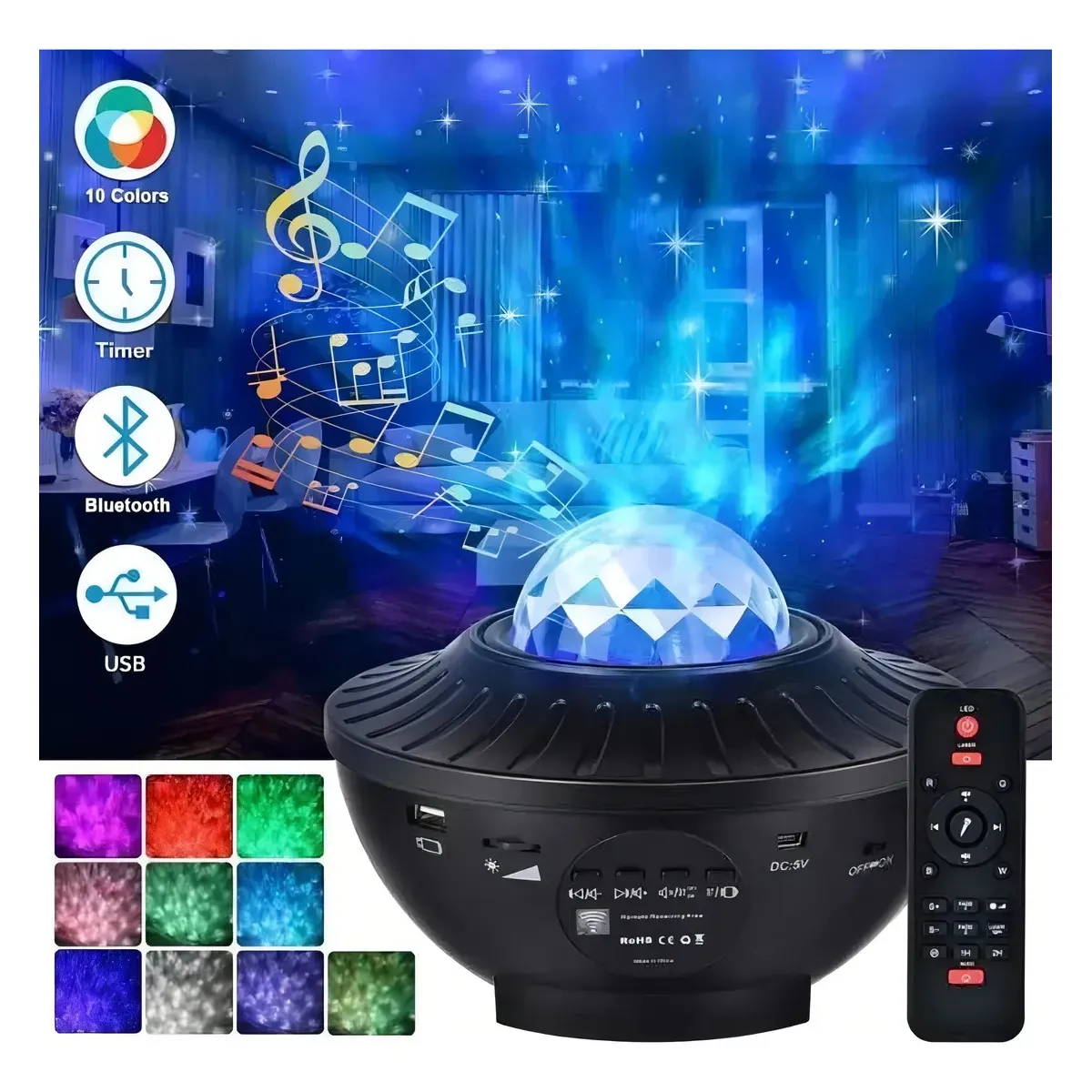 GENERICO - Pack 2 Proyectores Galaxia Estrellas Led Bluetooth Parlante FIGOIMPORT