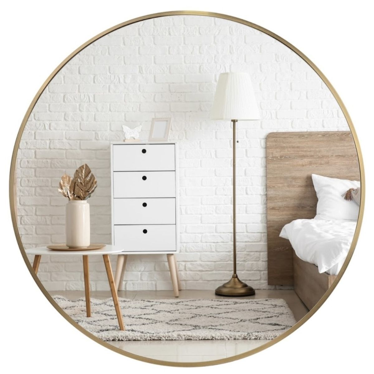 GENERICO - Espejo Redondo 60 cm Marco de metal Dorado