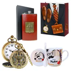 GENERICO - Kit Taza + Reloj Bolsillo + Petaca Regalo Día Del Padre