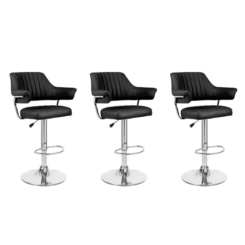 GLOBAL LATIN GROUP - Pack 3 Silla Piso Bar con Respaldo y Posa Brazos - Negro