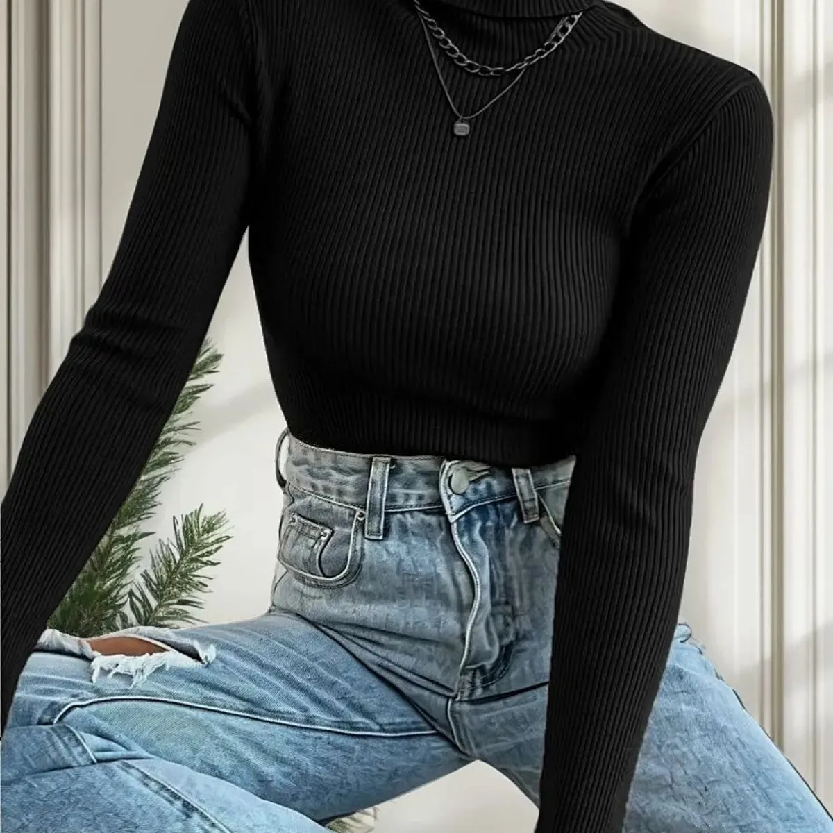 LOOK SHOP - Sweater Beatle Mujer Cuello Alto Otoño Invierno 005