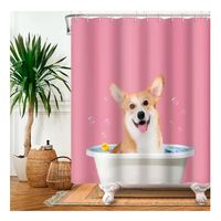 Cortinas De Baño Tela Impermeable 180x180 Corgi Rosa
