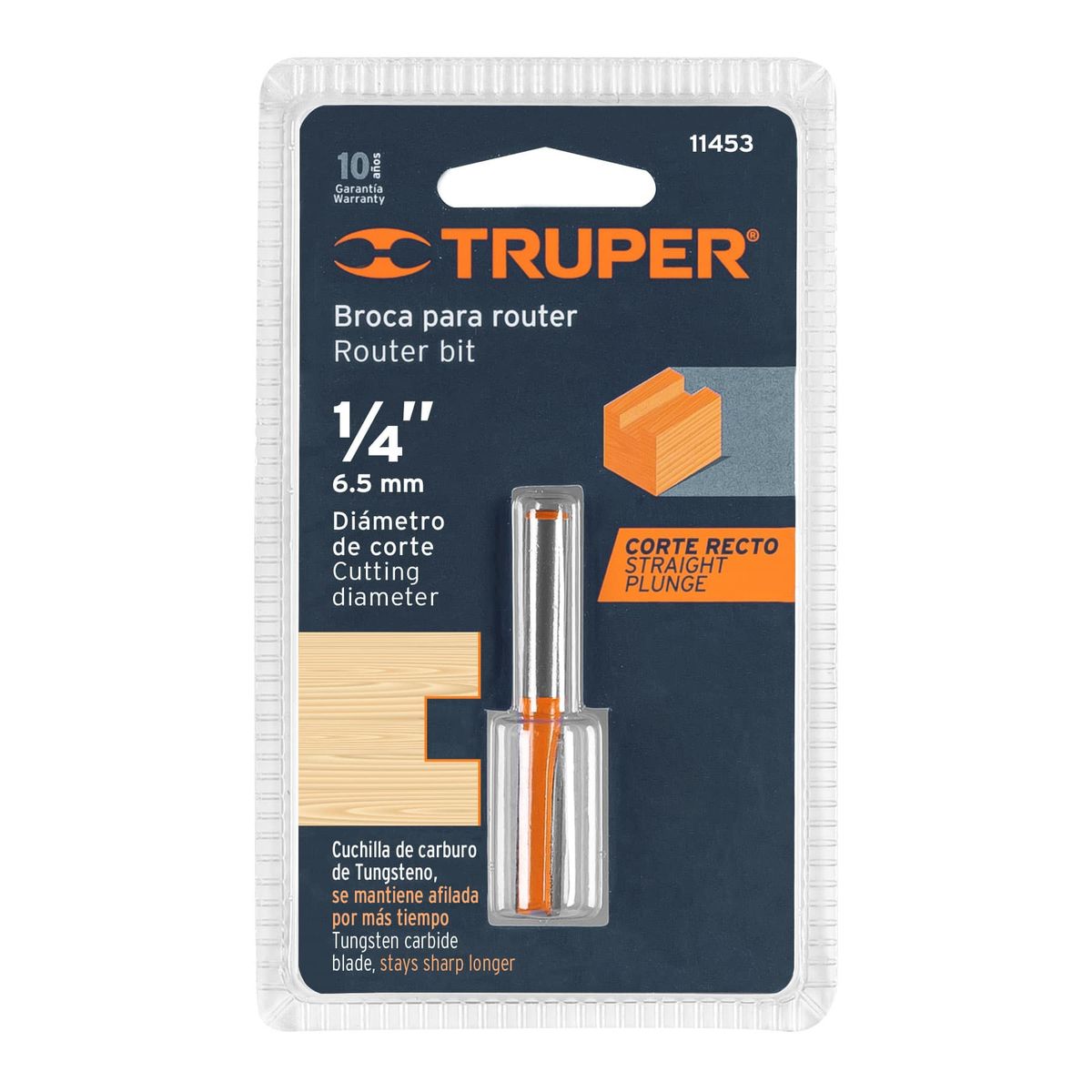 TRUPER - Fresa Para Router, Recta 2 Filos, 1/4 , Larga