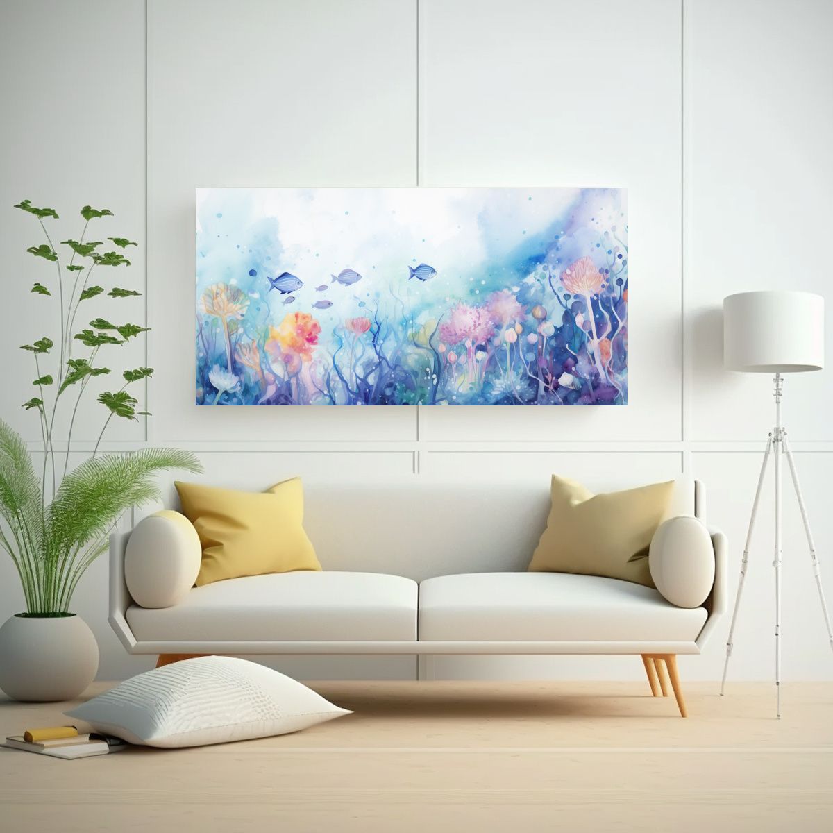 GENERICO - Cuadro Abstracto Submarino Escena Brillante Suave 160x80cm