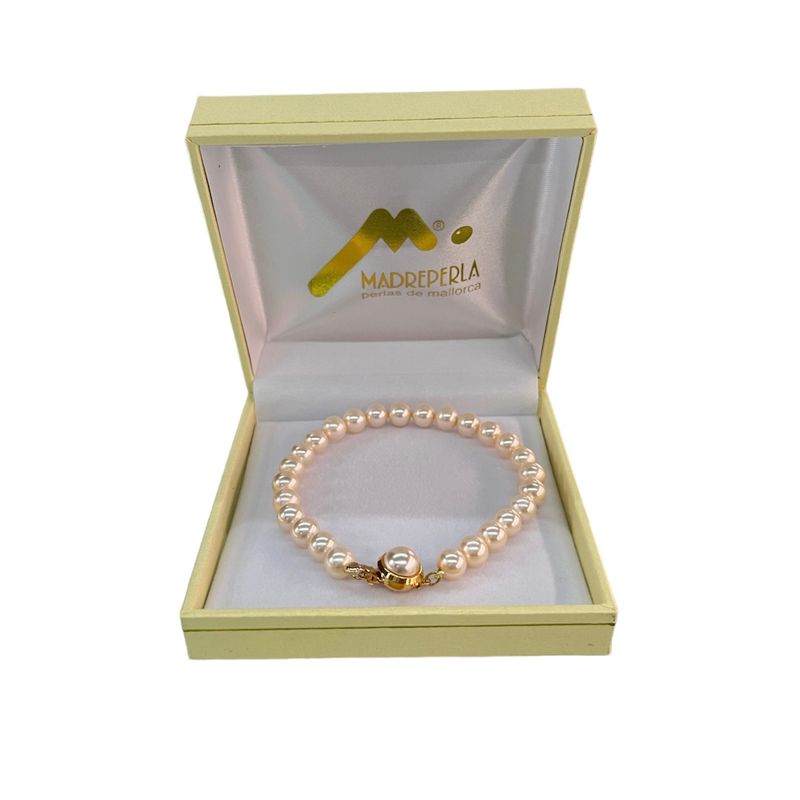 MALLORCA - Pulsera de Perlas de Mallorca 19cm con broche a presión Bañado en Oro