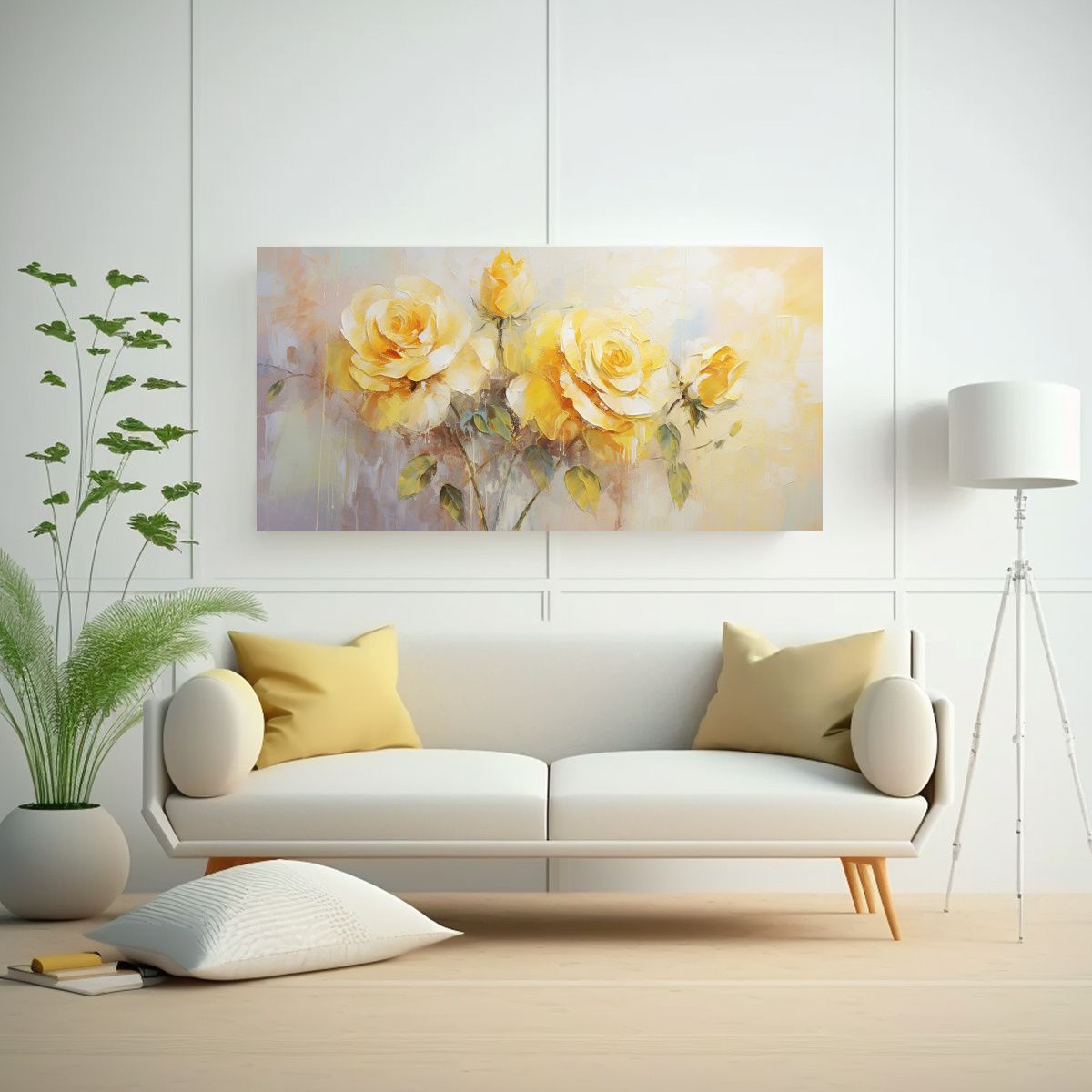 GENERICO - Cuadro Imagen De Rosas Amarillas En El Estilo De Pintura Sob 160x80cm