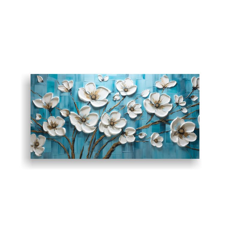 GENERICO - Cuadro Acuarela Elegancia En Bastidor Flor Turquesa Estilo 160x80cm