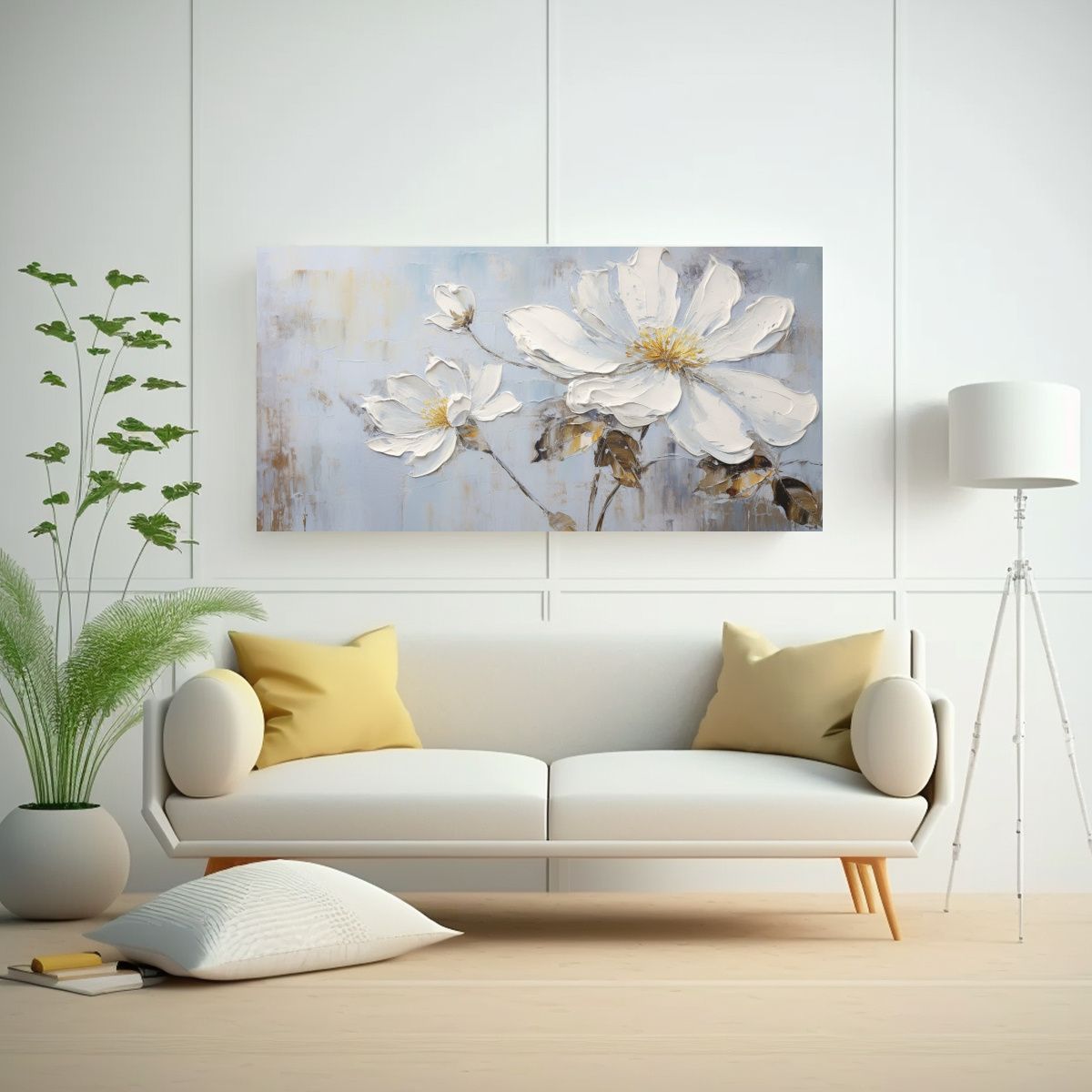 GENERICO - Pintura En Lienzo Estilo Vintage De Una Flor Blanca En El Es 60x30cm