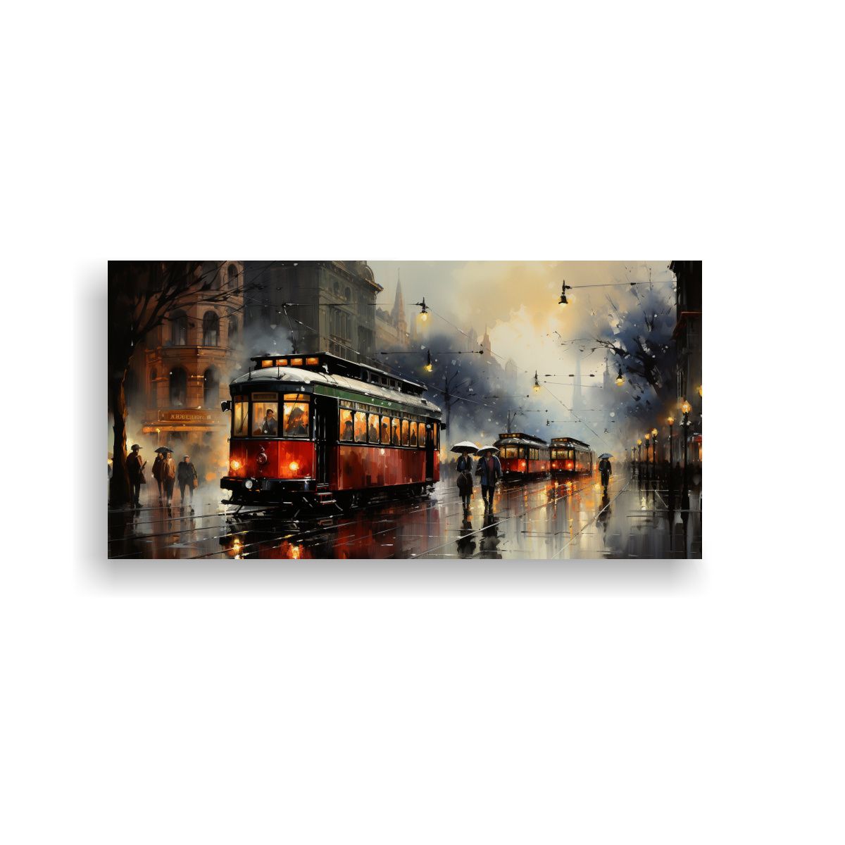 GENERICO - Cuadro Calidos Arte Urbano Acuarela De Una Escena De La Ciud 160x80cm