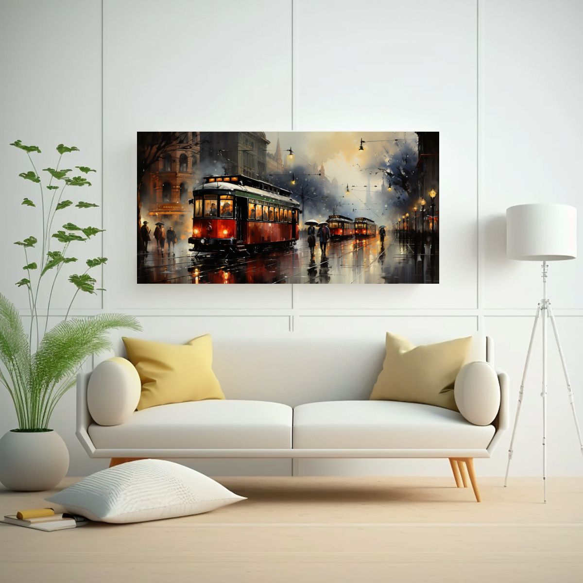 GENERICO - Cuadro Calidos Arte Urbano Acuarela De Una Escena De La Ciud 160x80cm