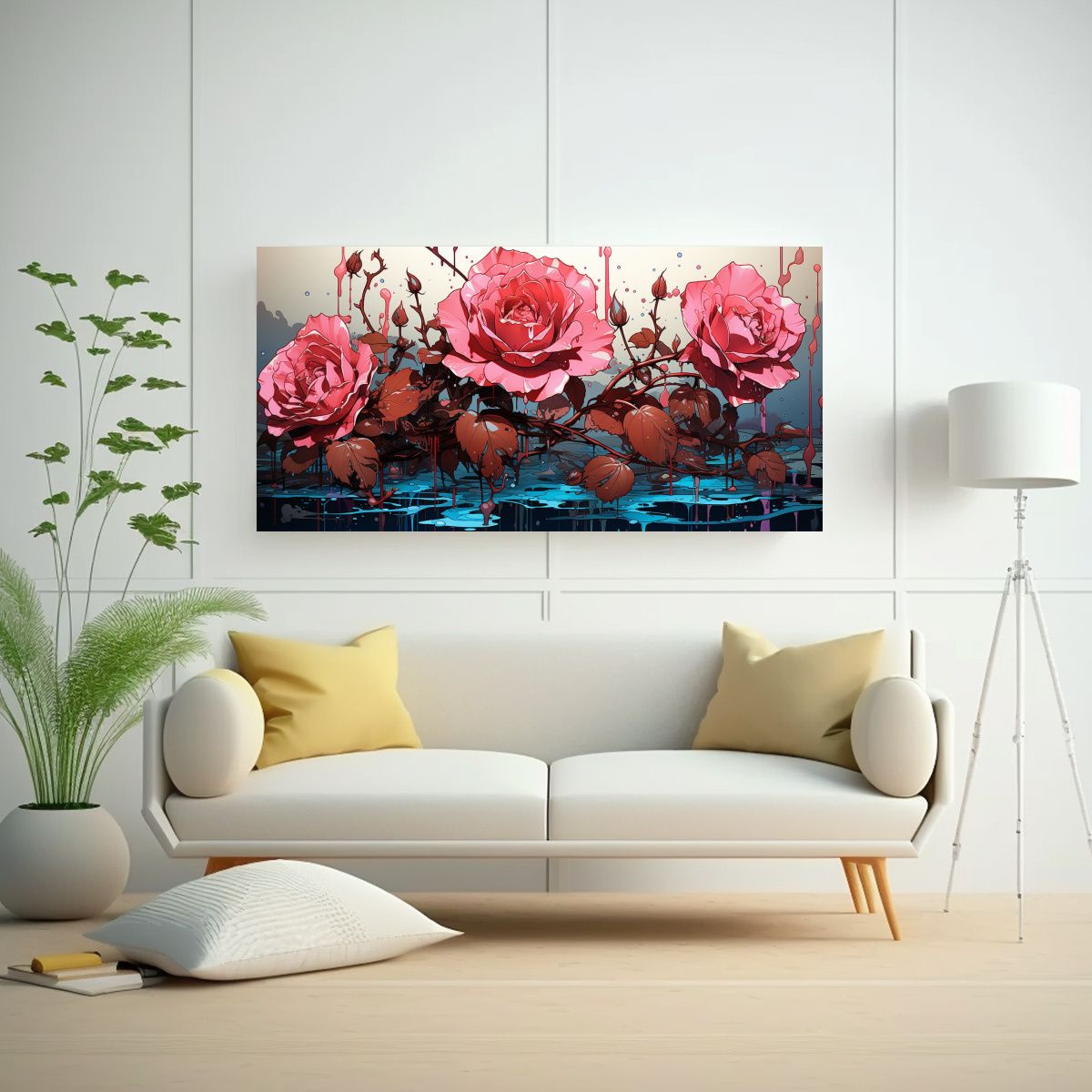 GENERICO - Pintura En Bastidor Con Patrón Intenso: Dibujo De Rosa Con  160x80cm