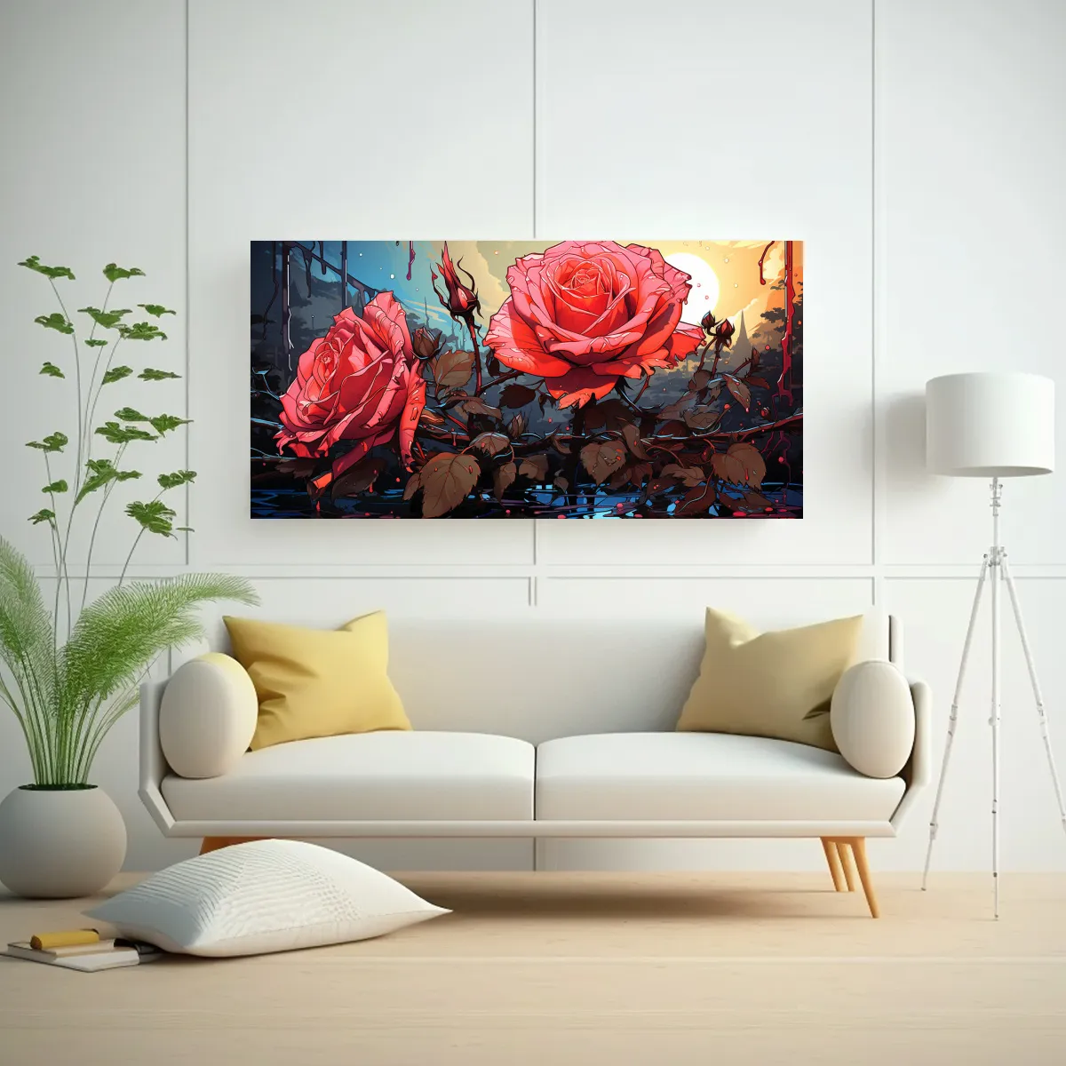 GENERICO - Pintura Decorativa Acuarela Alegría Con Gotas En Rosa. 160x80cm