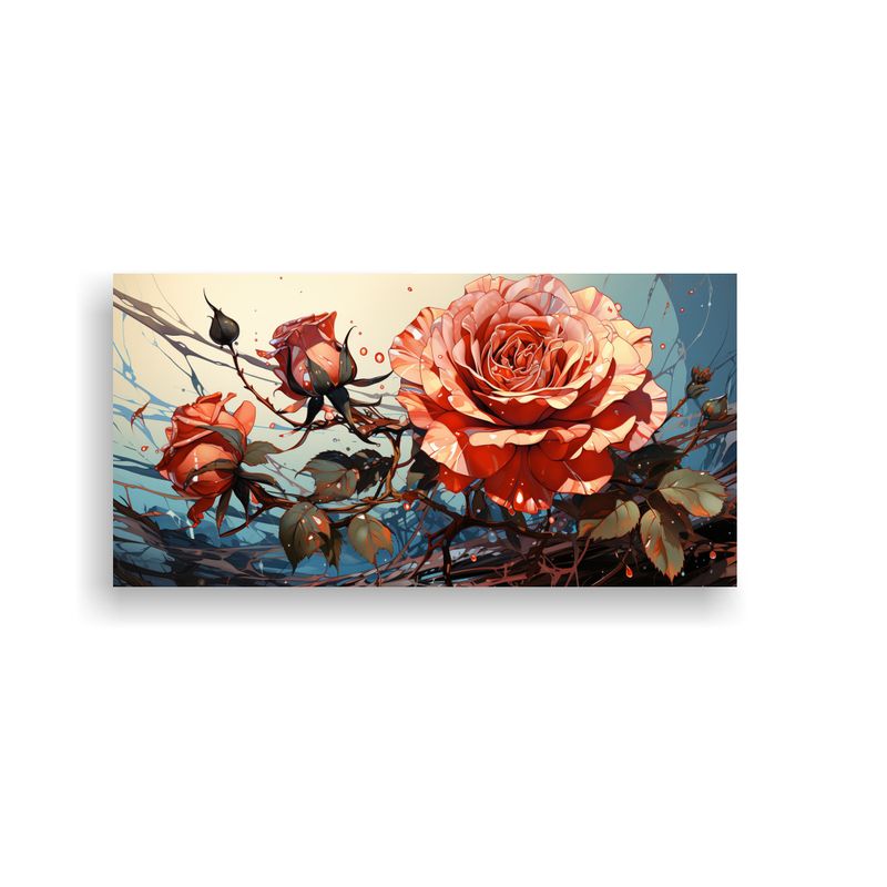 GENERICO - Pintura Mural De Rosa Con Goteo En Lienzo De Alta Calidad 160x80cm