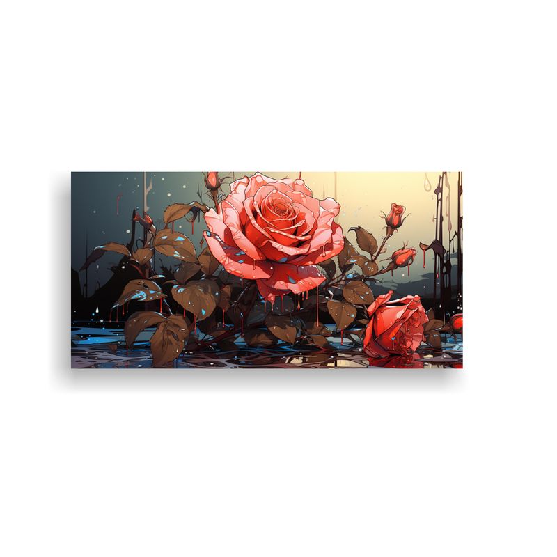 GENERICO - Arte Espectacular Para Comedor: Dibujo De Rosa Con Gotas Pin 160x80cm
