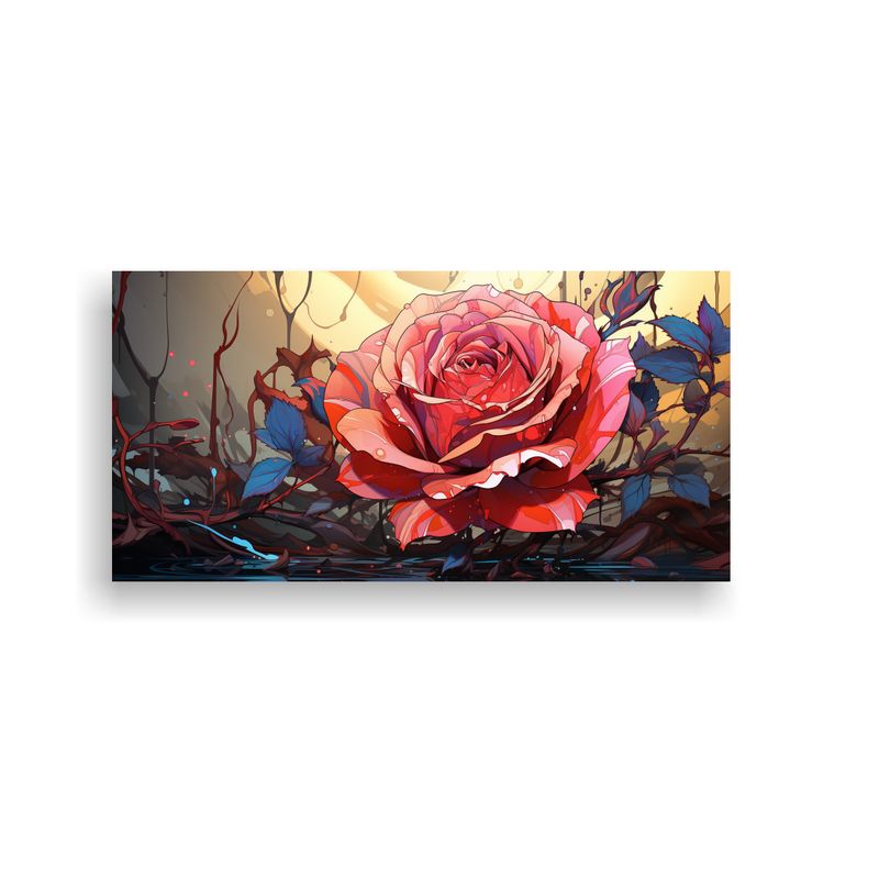 GENERICO - Cuadro De Lienzo Con Dibujo De Rosa Y Gotas En La Decoració 160x80cm