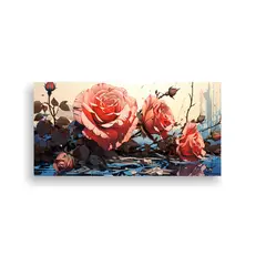 GENERICO - Pintura Tela Escenario Con Rosa Y Gotas 160x80cm