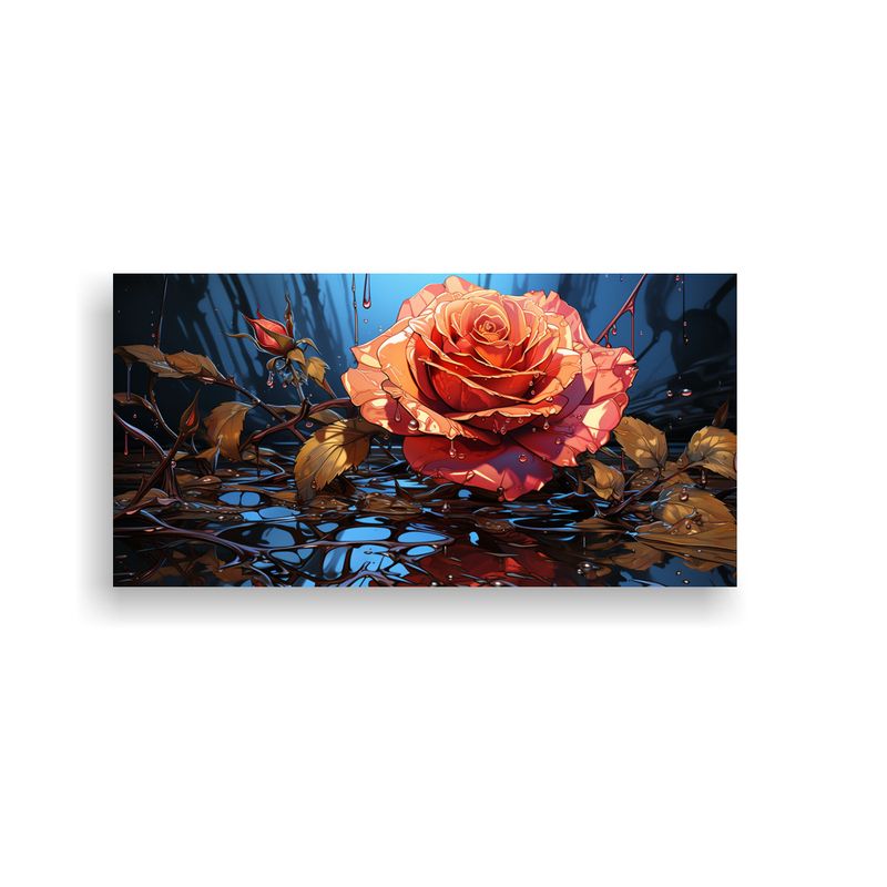 GENERICO - Cuadro De Rosa Con Gotas: Arte De Pared Exposición 160x80cm
