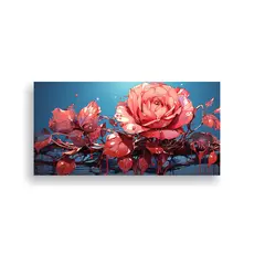 GENERICO - Cuadro Tela En Bastidor Con Dibujo De Rosa Y Gotas 160x80cm