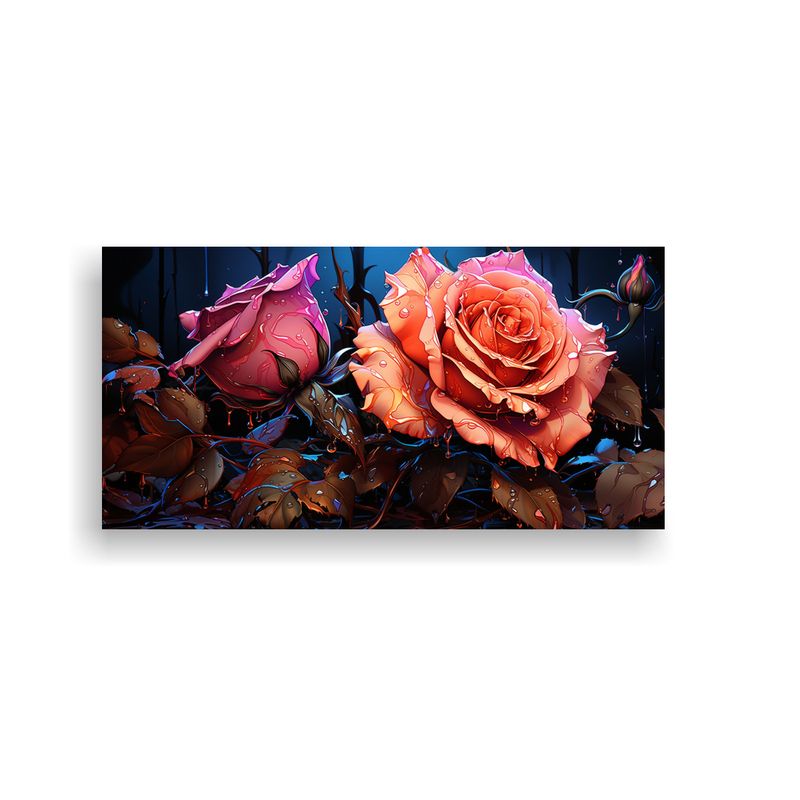 GENERICO - Cuadro Equilibrio Con Rosa Y Gotas Derramándose, Vanguardia 160x80cm
