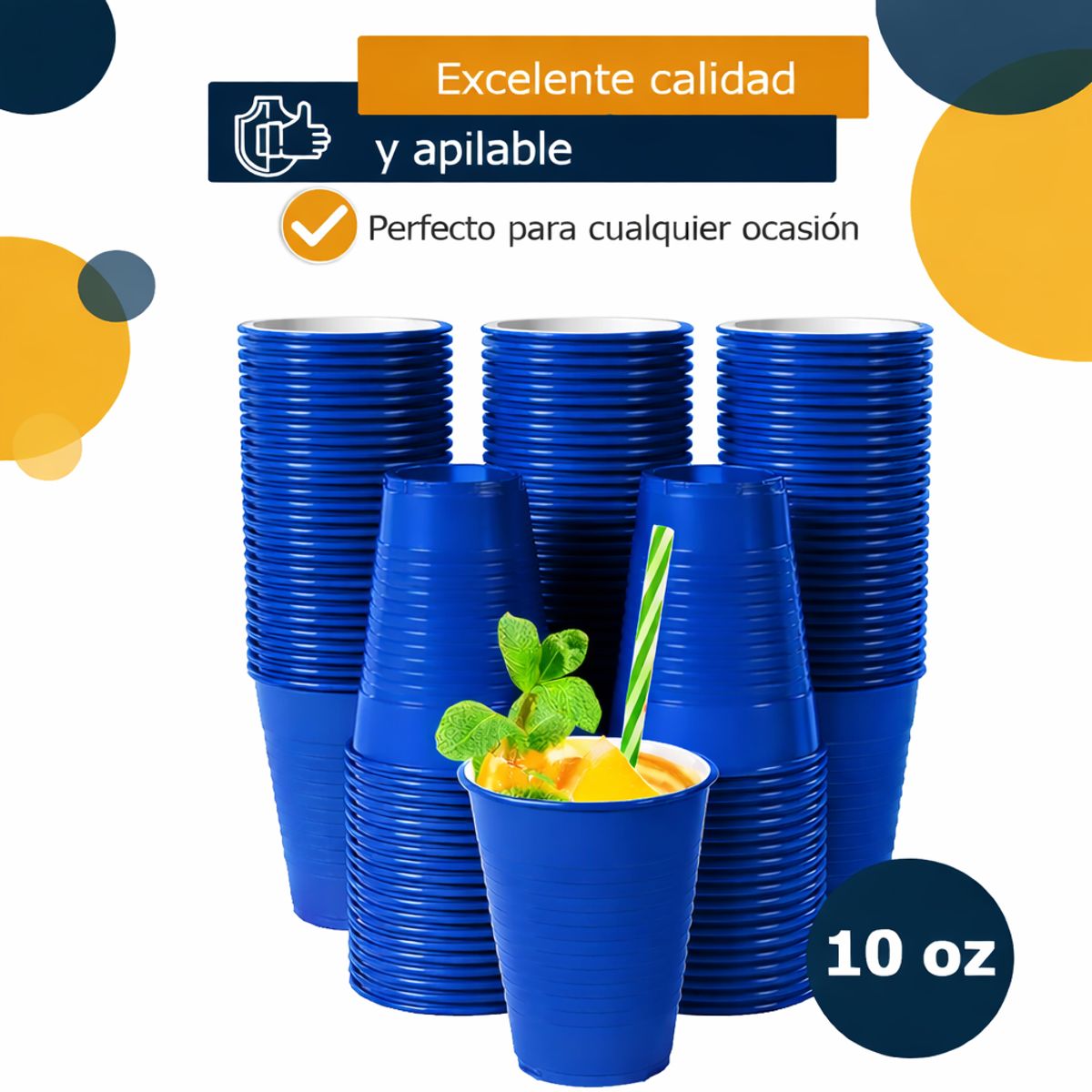 GENERICO - Vasos plásticos 10oz Azul Marino 50 unidades
