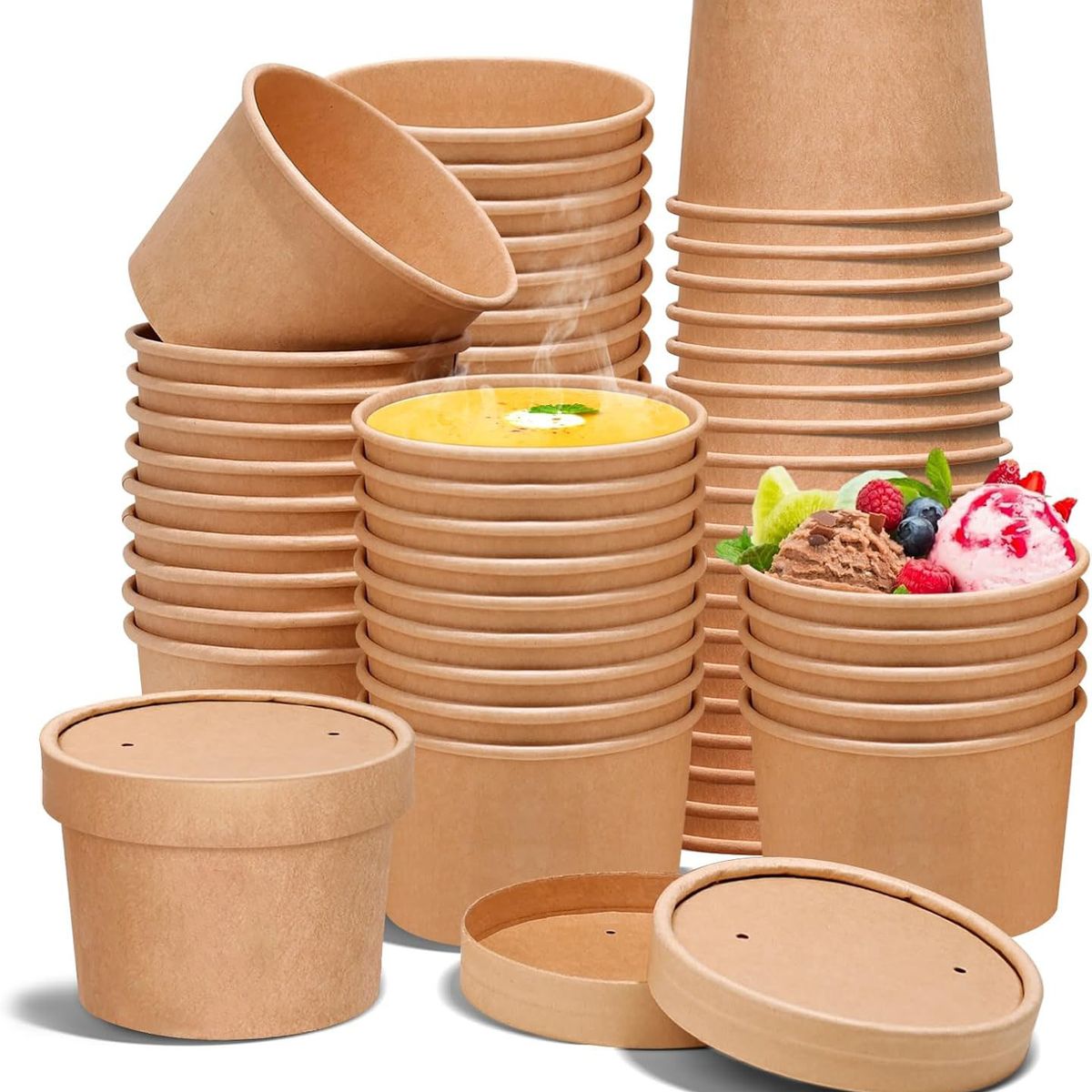 GENERICO - Pote Kraft Desechable Con Tapa 8oz 236ml 20 Unidades