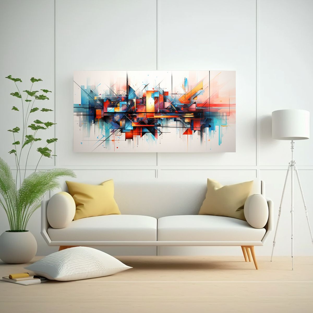 GENERICO - Pintura Acuarela Abstracta Con Líneas Composición Decorati 160x80cm