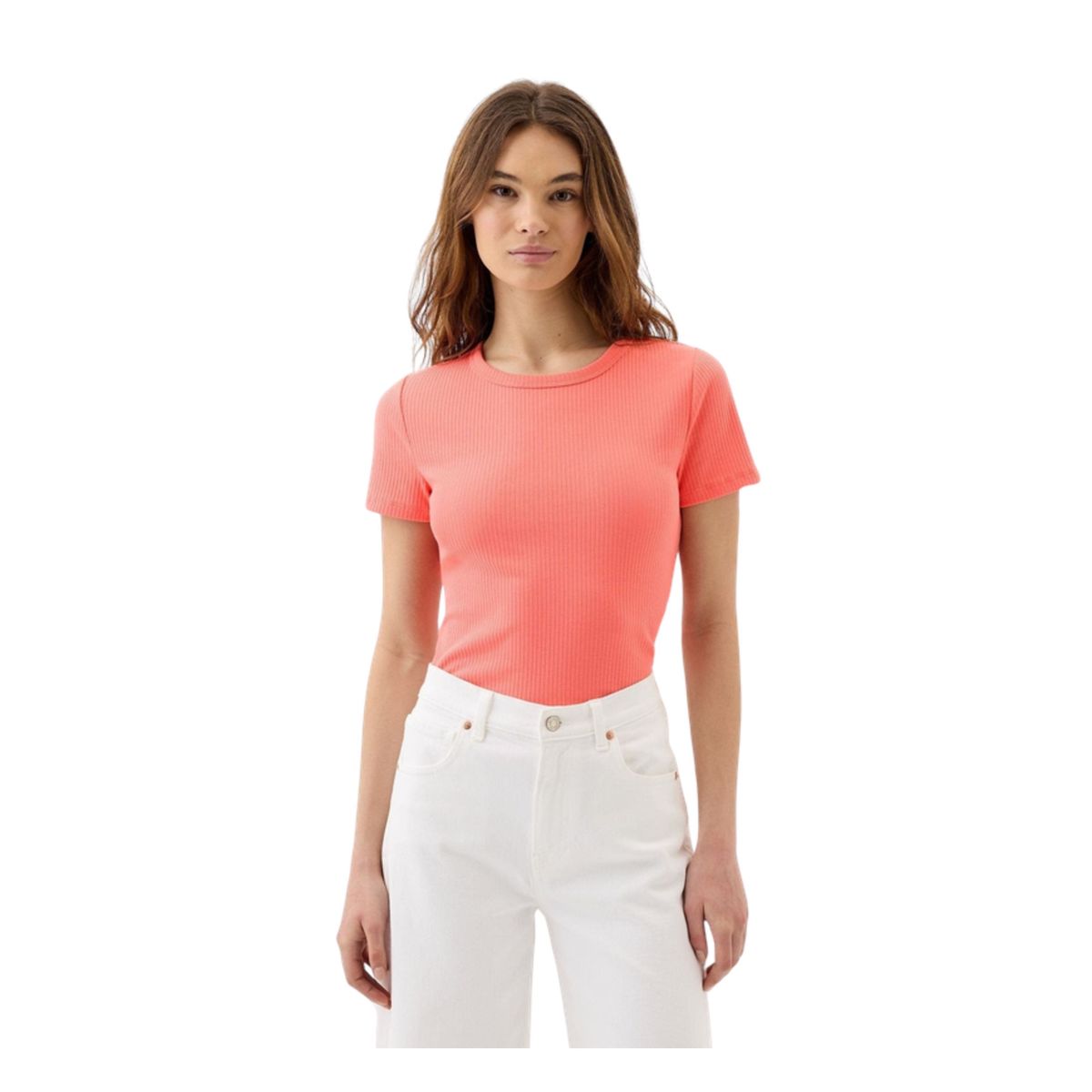 GAP - Polera Rib Manga Corta Mujer Naranja