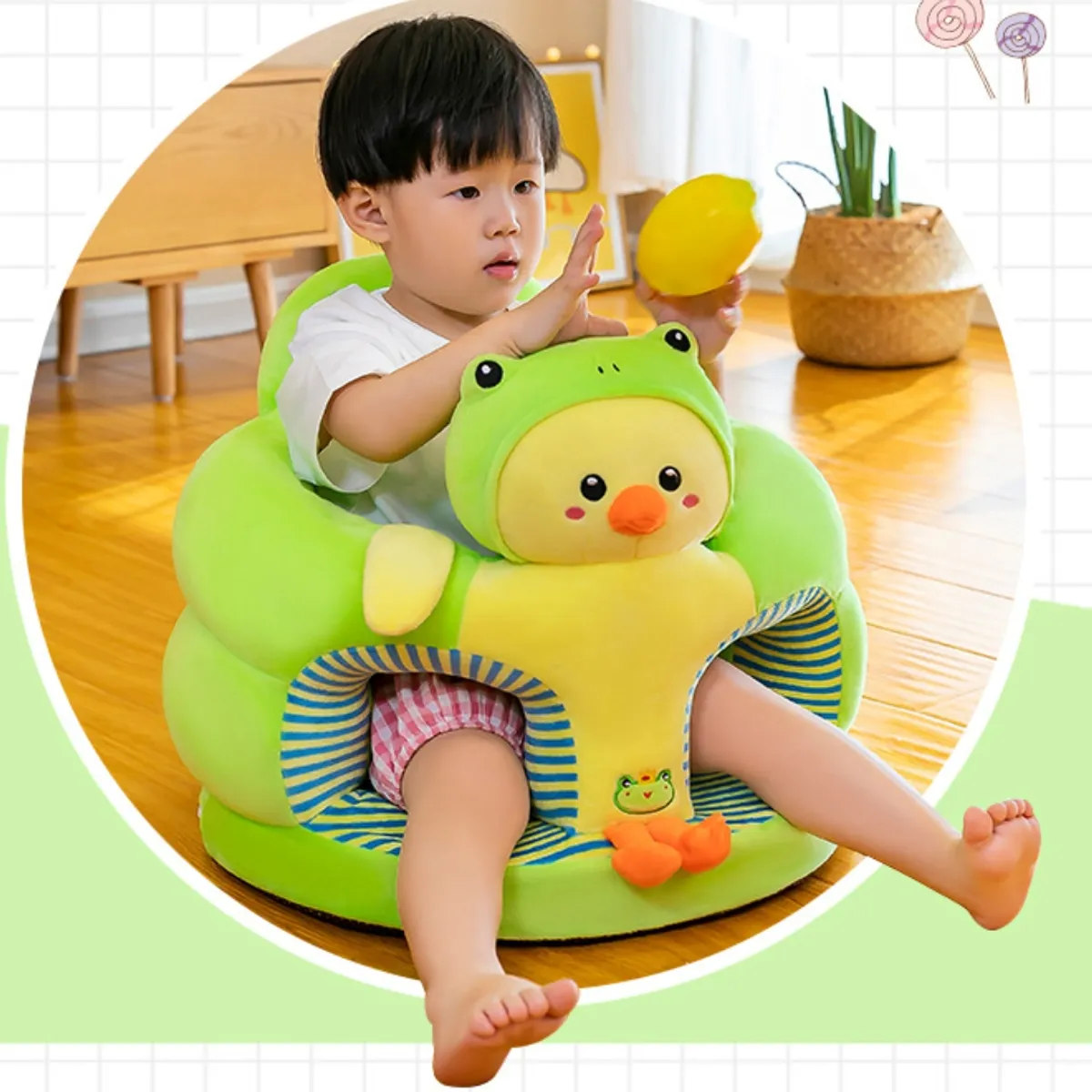 CRUSEC - Asiento De Bebé Acolchado Peluche Seguridad Anticaida Verde