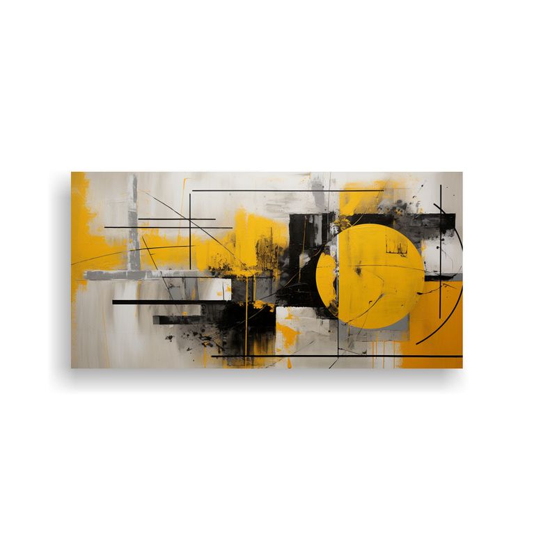GENERICO - Cuadro Abstracto En Gris Y Amarillo, Textura De Lienzo 160x80cm