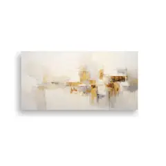 GENERICO - Cuadro Abstracto Blanco Y Dorado Para Exposición De Diseño 160x80cm