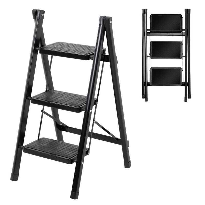 LUMAX - Escalera Plegable 3 Peldaños Antideslizante Portatil