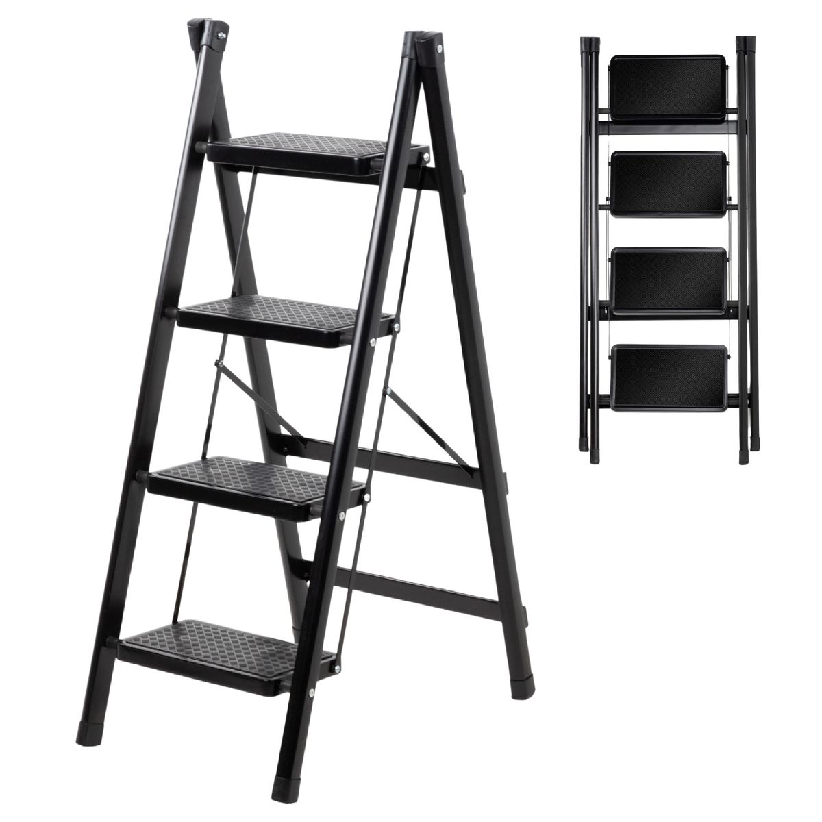 LUMAX - Escalera Plegable 4 Peldaños Antideslizante Portatil