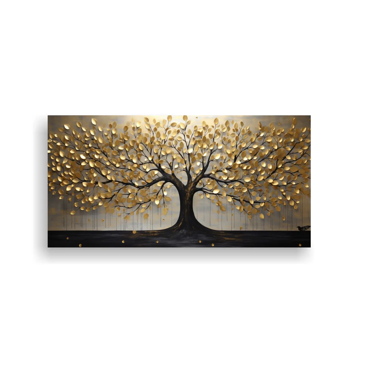 GENERICO - Pintura Decorativa Bonita Del árbol En Negro Y Dorado Estil 120x60cm