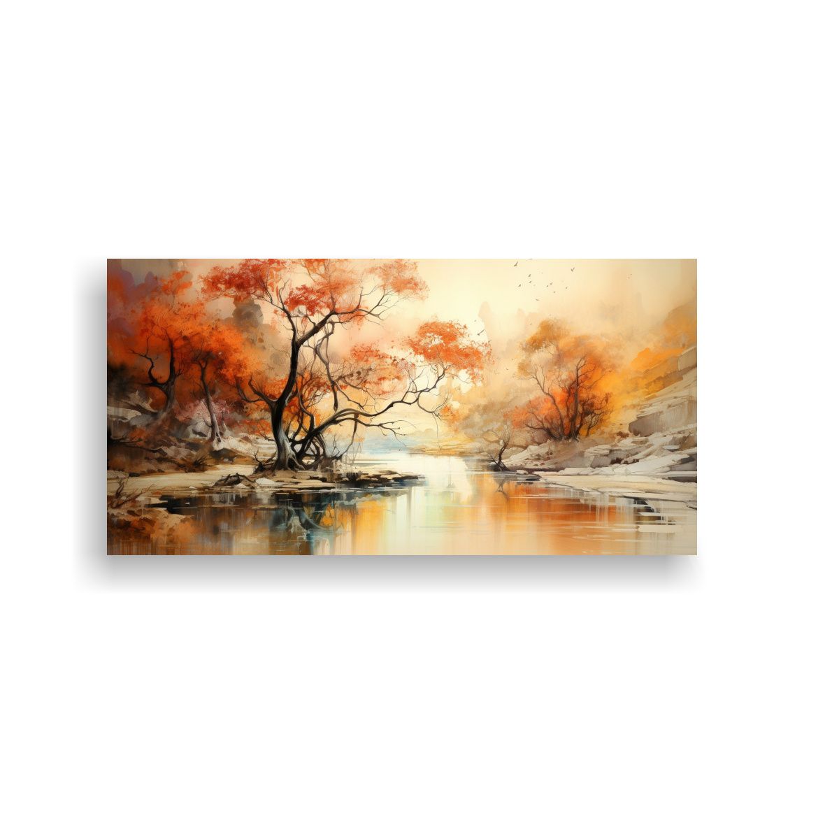 GENERICO - Paisajes Abstractos En Acuarelas, Lienzo De Tela 80x40cm