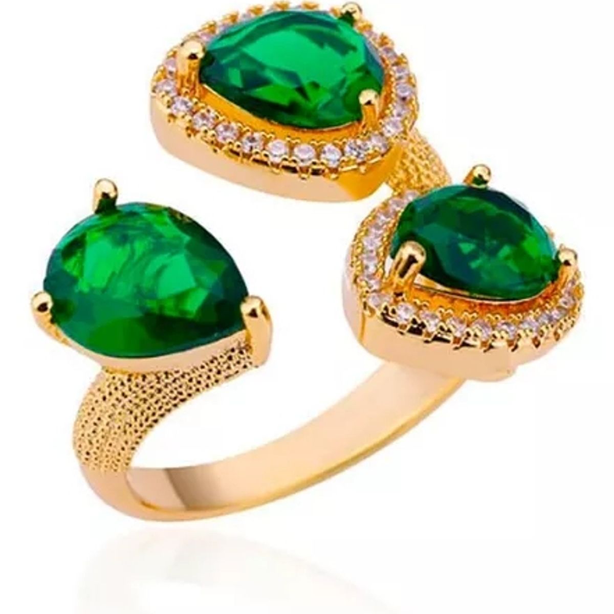 GENERICO - Anillo De Cristales Verdes Mujer Ajustable Acero Inoxidable