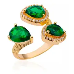 GENERICO - Anillo De Cristales Verdes Mujer Ajustable Acero Inoxidable