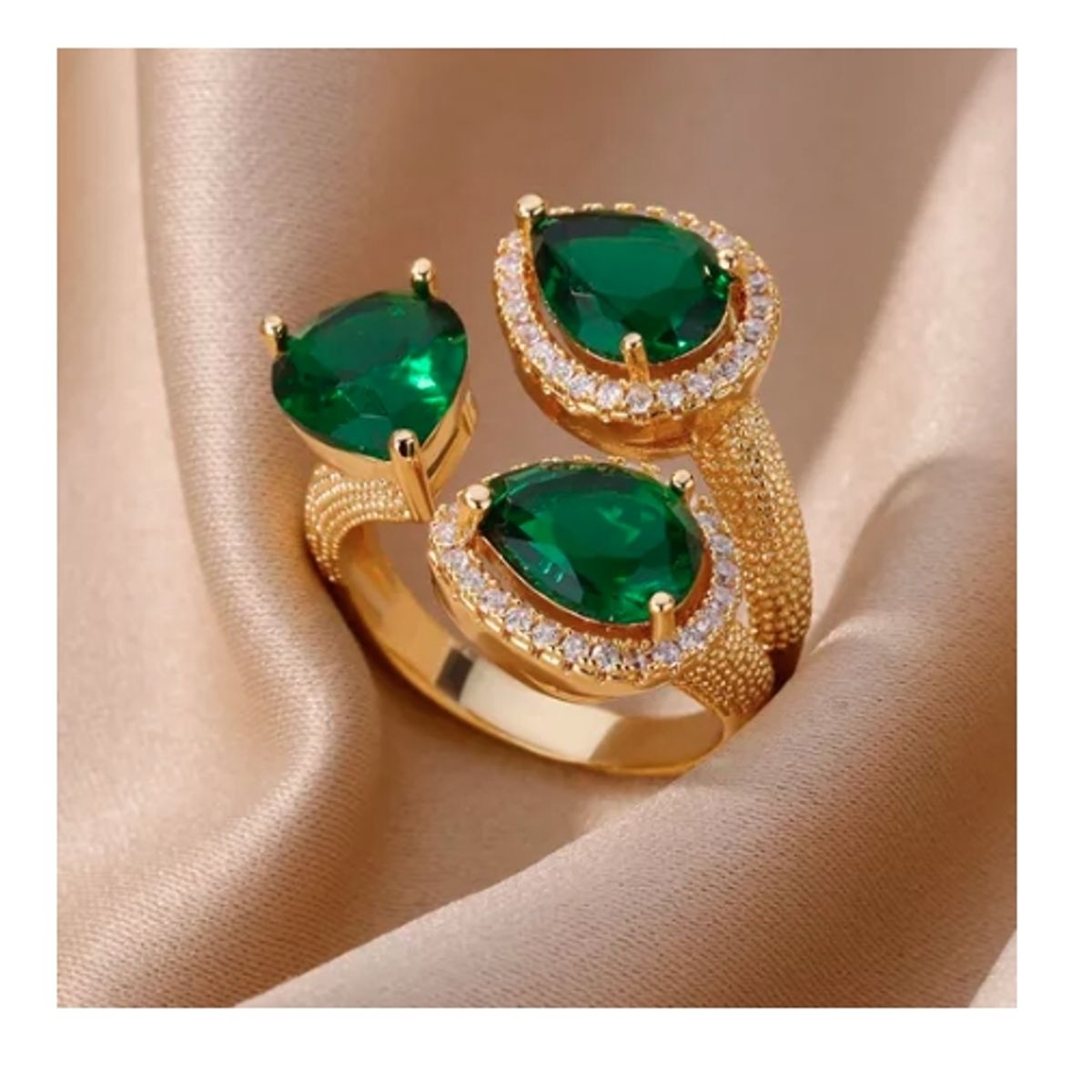 GENERICO - Anillo De Cristales Verdes Mujer Ajustable Acero Inoxidable