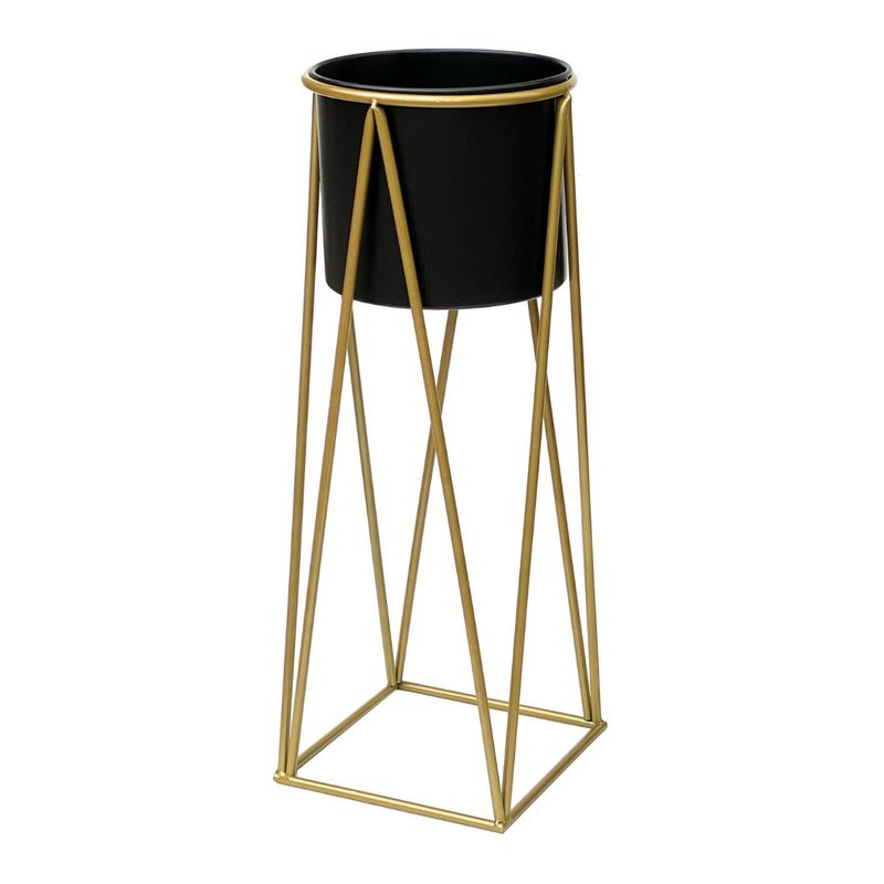 GENERICO - Porta Macetero Pedestal Maceta Plantas Negro Dorado
