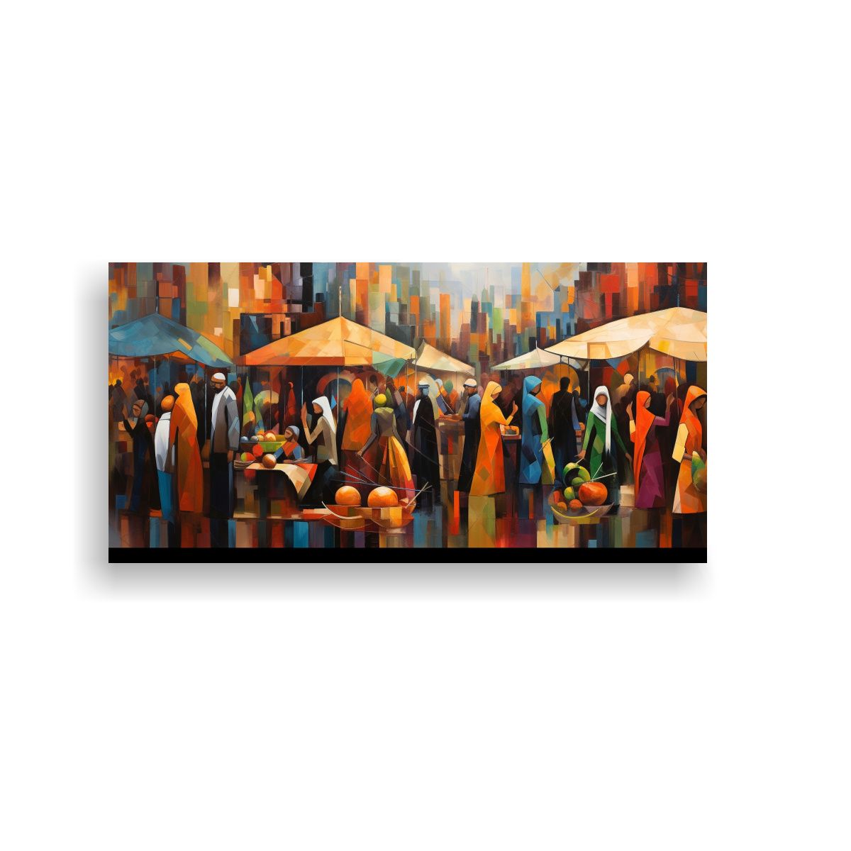 GENERICO - Cuadro Calidos Lineales: Escena Vibrante De Mercado 160x80cm