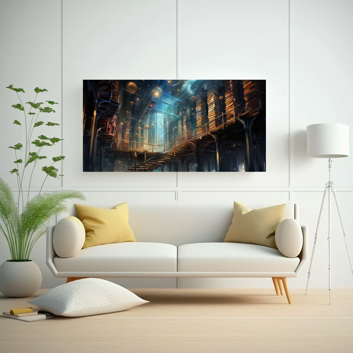 GENERICO - Cuadro Abstracto De Biblioteca Mística Con Flores 160x80cm