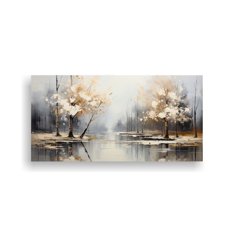 GENERICO - Cuadro Cuadro Mural De árboles En Plata Y Blanco 120x60cm