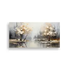GENERICO - Cuadro Cuadro Mural De árboles En Plata Y Blanco 120x60cm