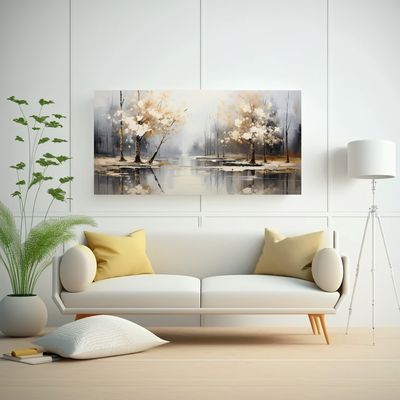 Imagen 2 del producto Cuadro Cuadro Mural De árboles En Plata Y Blanco 120x60cm