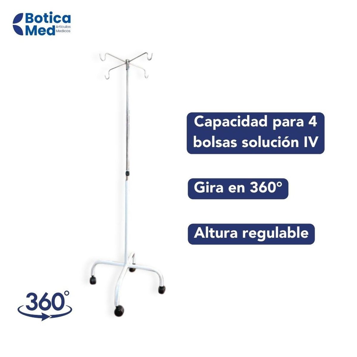 BOTICAMED - Porta sueros con altura ajustable y capacidad para 4 bolsas