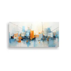GENERICO - Cuadro Abstracto De Ciudad En Azul Y Naranja 160x80cm