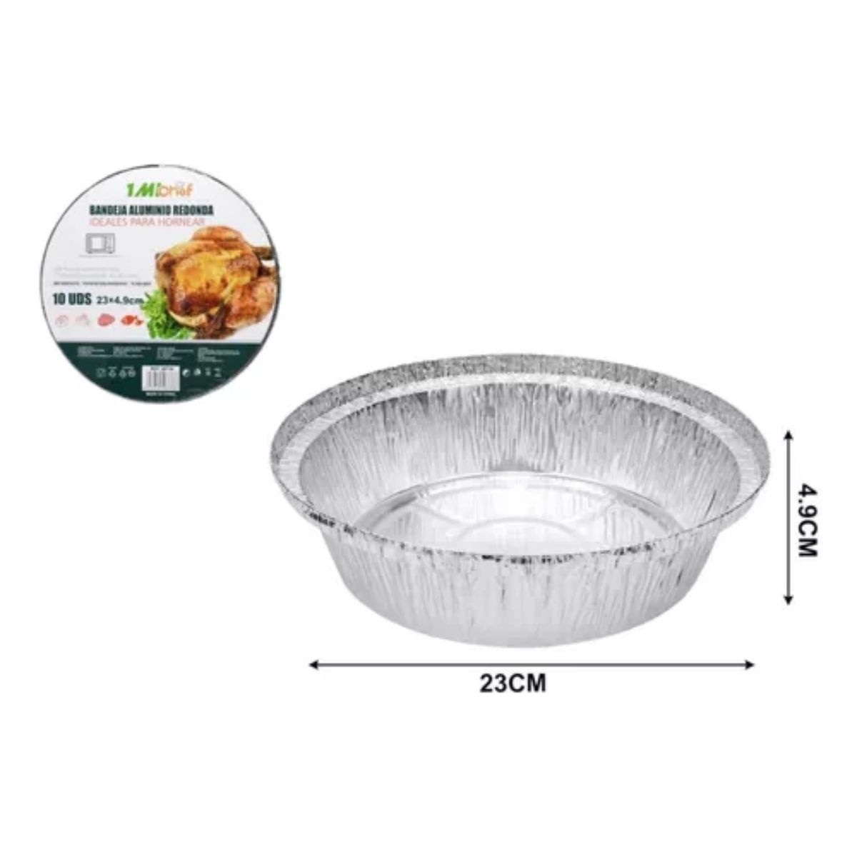 OEM - Pack de 10 Bandejas de Aluminio Redondo 23 cm x 49 cm