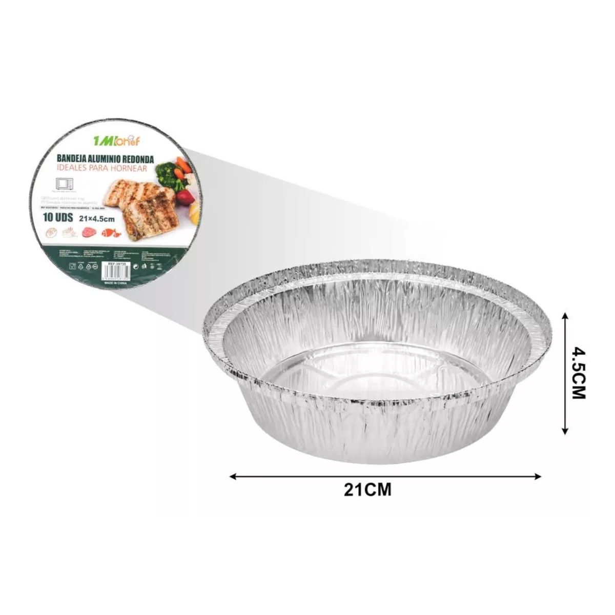 OEM - Pack de 10 Bandejas de Aluminio Redondo 21 cm x 45 cm